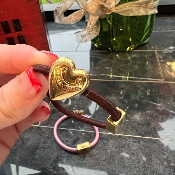SET OF 2 OG Juicy Couture Gold Charm Pink & Brown Hair Ties - Picture 6 of 8